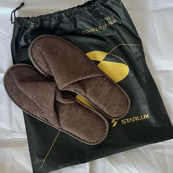 STARLUX Business Class Brown Canvas Amenity Kit by THREE w/ Slippers - SEALED - Picture 4 of 4